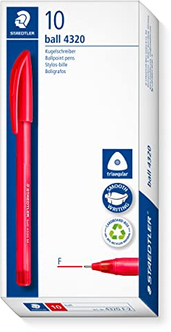 STAEDTLER ball 4320 F Kugelschreiber – Rot, 10 Stück, 0,7 mm | Dreikantiger Stift, ergonomischer Schaft, feine Linie – Art.-Nr. 4320 F-2