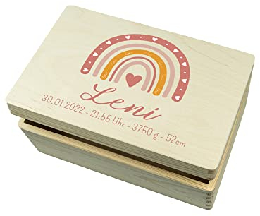 wunderwunsch - Personalisierte Erinnerungsbox Baby mit Hochwertigem UV-Farbdruck - Individuelle Baby Erinnerungsbox - Niedliche Erinnerungskiste aus Holz - Geschenk zur Geburt