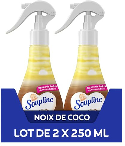 SOUPLINE - 3D-Wäschespray mit Kokosduft – Spray zur Erfrischung der Wäsche – sofortiger Duft – ideale Ergänzung zu Ihrem Weichspüler – 2 x 250 ml