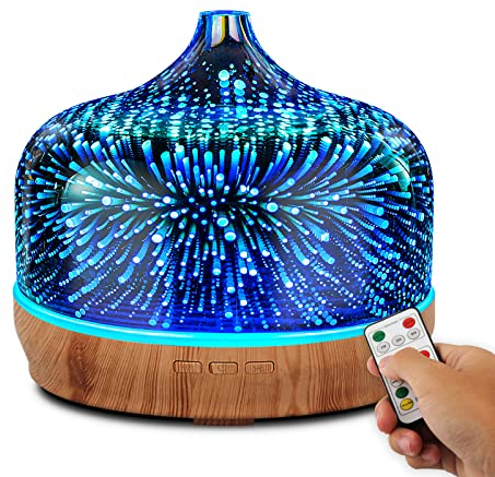 Porseme 500ml Glass Scented Oil Diffuser Ultrasonic Aromatherapy Humidifiers Color Changing Cool Mist Essential Oil Diffuser Remote Control BPA Free Aroma Lamp Waterless Auto-Off