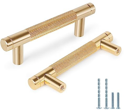 Zernmiarder 2 Pack 4 Inch Long Modern Gold Aluminium Cabinet Pulls, 3 Hole to Hole, Easy to Install