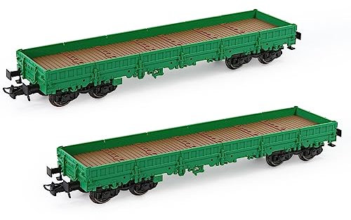 Evemodel 2 STK. Spur H0 1:87 40' Niederbordwagen Güterwagen Modelleisenbahn Transport von schweren (grün)