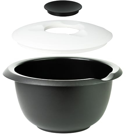 Thiru Rühr-und Backschüssel - mit Spritzschutz Deckel - Rutschfest & BPA frei - inkl. 50 Backrezepte - Made in Germany(Schwarz, Einzeln - 3,5L)