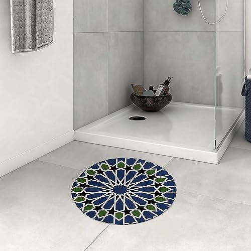 Badezimmerteppich rutschfest Orient-Mandala inspiriertes florales orientalisches antikes Design,olivgrün Waschbar teppich rund Weich Flauschig Badteppich Weich Kurzflor Mikrofaser Badvorleger 60 cm