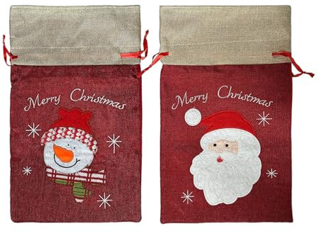 2 Weihnachten Geschenkbeutel Nikolaussack Jutebeutel Weihnachts Geschenktüten Geschenkverpackung zum befüllen Baumwolle Säckchen für Süßigkeits Geschenke Deko