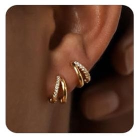 MUMREUES Ohrringe Gold Creolen 14K Vergoldet Ohrringe Damen Huggie Stecker mit Zirkonia Hypoallergen Wasserfest Minimalist Schmuck Geschenke