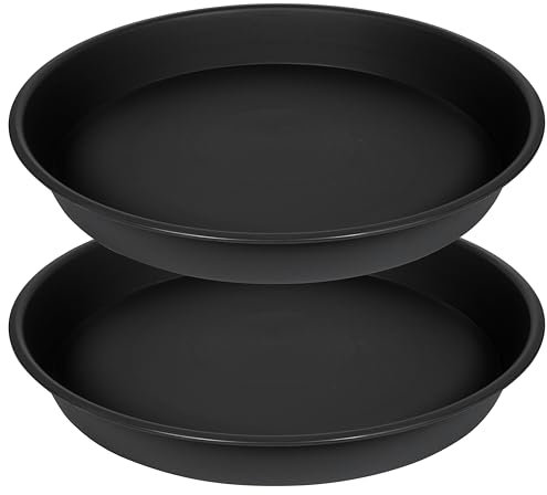 Angde Lot de 2 soucoupes rondes en plastique de 40,6 à 43,2 cm, plateaux de fleurs pour intérieur et extérieur, bac à eau pour pot de fleurs de 35,6 à 45,7 cm (43,2 cm, noir)