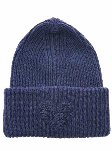 Zwillingsherz Slouch-Beanie-Mütze aus Wolle - Hochwertige Strickmütze mit flauschigem Herz für Damen - Hat - OneSize - warm und weich für Frühling Herbst und Winter