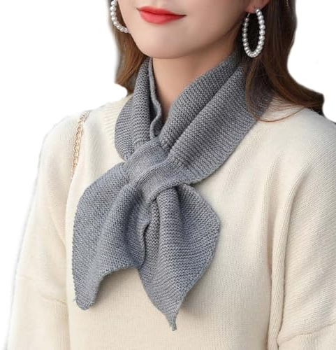 Damen Baumwoll-Musselin Dreieck Schal Unifarben, Musselin Schal Fashion Damen Winter Schal,Gestrickter Kleiner Schal für Damen, Herbst und Winter, Kreuzschleife, Fischschwanzform (Grau)