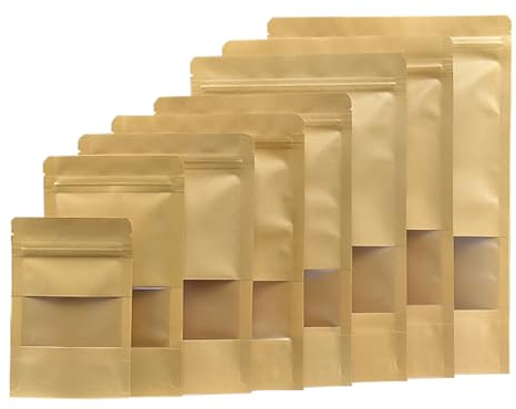 Sachet Kraft Alimentaire, Sachet Kraft, Sachet Zip, Emballage Alimentaire, Pochette Kraft, pour Noix, Céréales, Grains de Café, Nourriture pour Animaux de Compagnie, etc. Marron 14X22cm 50Pièces