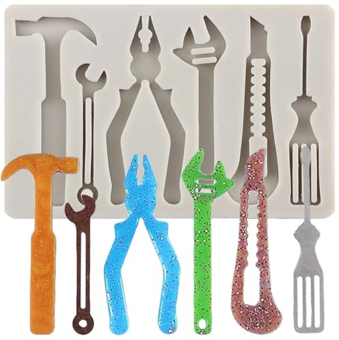 MINFEIDMS Outils À Main Moules En Silicone Marteau Pinces Clé Fondant Moule Outil De Construction Moule Pour Décoration De Gâteaux Au Sucre Cupcake Topper Chocolat Gomme Pâte Bonbons Argile Polymère