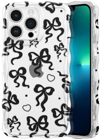 ZCDAYE for iPhone 13 Pro Max Case, Curly Wavy Edge Phone Cover Case for Women Girls,Transparent Matte Pattern Anti Yellowing Soft Bumper Cover for iPhone 13 Pro Max (6.7 inch),Black BowTie