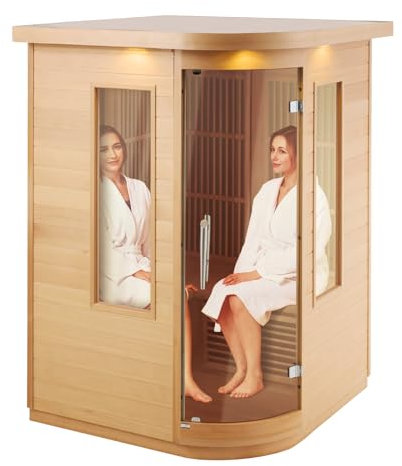 VEVOR Ferninfrarot-Holzsauna, Sauna-Spa für Zuhause, für 2 Personen, Niedrige EMF-Ferninfrarot-Sauna mit gehärteter Glastür & LED-Mehrfarbenlampe & Bluetooth-Lautsprechern, 2 kW für den Innenbereich
