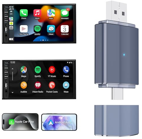 ABLEWE Android Auto Wireless Adapter, 2 in 1 Auto Wireless Adapter für Phones, Plug& Play Typ-C/USB Dongle Fit 5,8GHz Wi-Fi, iOS 10+ & Android 11+