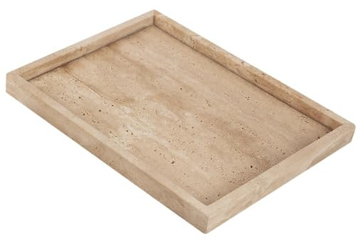 WORHE Travertine stone vanity Tray for Bathroom, Decorative for Perfume Cosmetic Candle, Dinngroom for table,Rectangle Tray for Kitchen Coffee Table Organizer,Decor Beige WH021