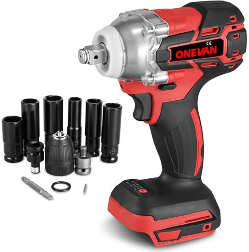 ONEVAN avvitatore a impulsi a batteria per batteria Makita 18V, 300 N.m chiave a percussione senza fili con 6 bussole, 1/2 pistola a impulsi, senza spazzole, funzione avanti/indietro(Senza batteria)