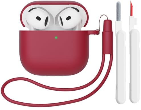 Mocarheri Silicone Case Cover for AirPods 4th Gen (2024) with Cleaner Kit, Shockproof, LED Visible, Wine Red