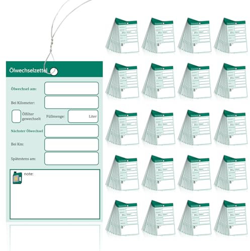 200 Stück Ölwechsel anhänger Ölwechselzettel Öl schilder Ölwechsel schilder Öl Service Anhänger Ölzettel mit draht Grün 6x10cm Grün