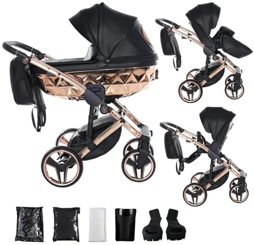 Junama Kinderwagen Diamond Hand Craft 2in1 3in1 4in1 (06 - Schwarz und Kupfer, 2in1 mit Adaptern)