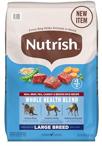 Nutrish Large Breed Real Beef, Pea, Carrot & Brown Rice Recipe Whole Health Blend Dry Dog Food, 40 lb. Bag (Rachael Ray)