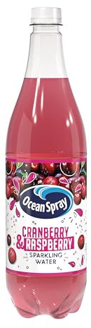 Ocean Spray Pink Cranberry and Raspberry Sparkling Water - 1L - Fruit Flavoured Beverage - Made with Sparkling Water - Low Calorie Soft Drink