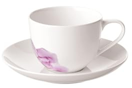 Villeroy & Boch Rose Garden Kaffeetasse mit Untertasse, 160 ml, Kaffee-Set mit Blumen-Dekor für 1 Person, Spülmaschinenfest, Premium Porzellan, Weiß