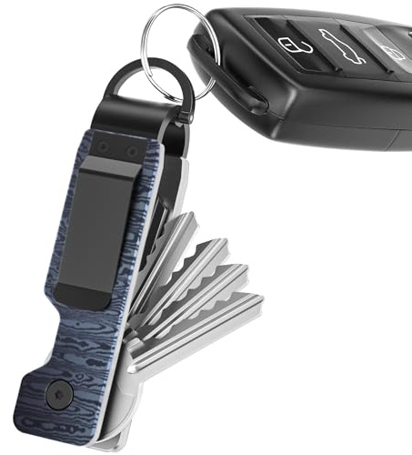 TUXON Organisateur de clés pour homme – Porte-clés compact en métal | Porte-clés minimaliste innovant | Porte-clés intelligent sécurise 1 à 5 clés, Damas, défaut