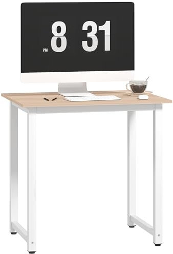 HOMCOM Computer Desk, Writing Table, 80 x 60 x 76cm Workstation for Home Office, Study with Metal Frame, Simple Assembly, White