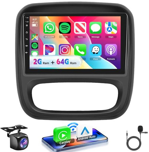 VECHTEL Autoradio 2G+64G Android 15 per Renault Trafic/Fiat Talento/Opel Vivaro/Nissan NV300, 9 HD Schermo Tactile Stereo co Carplay Android Auto senza Fili GPS Wi-Fi USB Bluetooth FM RDS Retrocamera