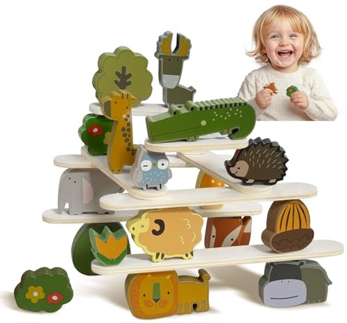 Miyacare Waldtiere-Stapelspielzeug aus Holz, Montessori Holzspielzeug ab 3 4 5 Jahren Stapelspiel, Holz Motorikspielzeug, Geschenke für Kinder (Waldtiere)