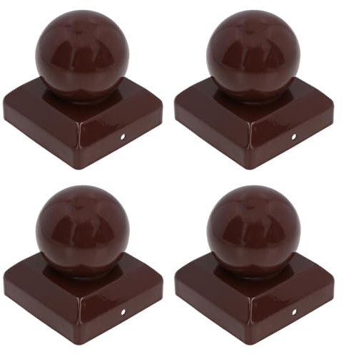 Metal Fence Post Caps Round / Ball 100mm x 100mm Protector Cover Brown 4pc
