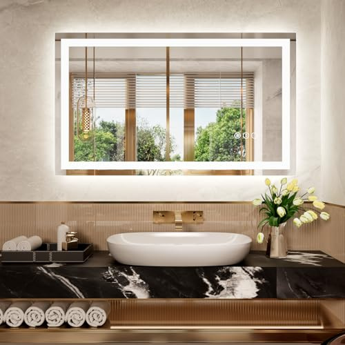 Snowdool Miroir LED Salle de Bain 60x90cm, Anti-buée, Dimmable, Mémoire