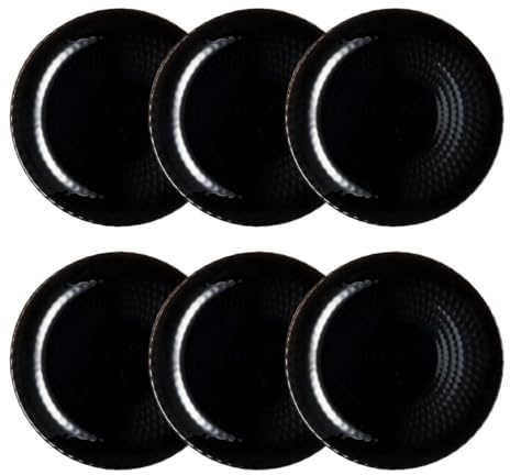 Luminarc Set de 6 platos postre Pampille de vidrio 19 cm | Negro, Vidrio, formato redondo, acabado con relieve, 19 cm, 6 piezas, apilable, apto para microondas, apto para frigorífico