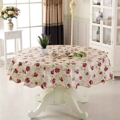 Runde Tischdecke für Esszimmer, passend für 4 Tische mit 6 Sitzplätzen, PVC-Material (Rose (152 cm)