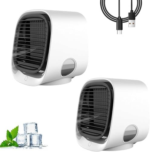 Aira Breeze Luftkühler Tragbar, Aira Breeze Mini Klimaanlage, Airbreeze Air Cooler mit LED-Nachtlicht, Luftbefeuchter und Duftspender, Tragbare Klimaanlage Kühlventilator Leise (2PC-A)