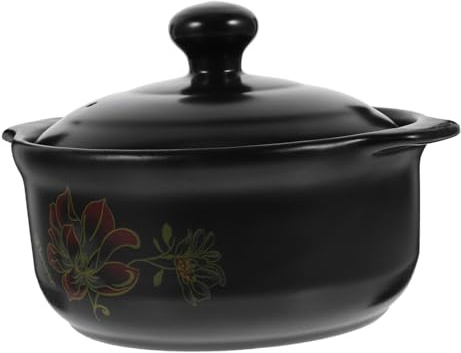 Keramik Suppentopf 1600ml Schwarz für 1 bis 2 Personen | Glatte Oberfläche, Hitzebeständig, Gleichmäßige Wärmeverteilung, für Kochen in Küche