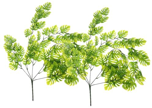 Yardenfun 2pcs Artificial Monstera Vine Simulated Hanging Green Leaves Decorative Vines for Wall Bedroom Wedding Garden Balcony Indoor Outdoor Use