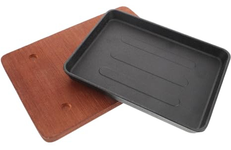 ZUNOXAZ Plancha de Hierro Fundido con Doble Asa y Base de Madera Sartén para Bistec la Parrilla Resistente y Práctica para Uso Doméstico Restaurantes y Hoteles