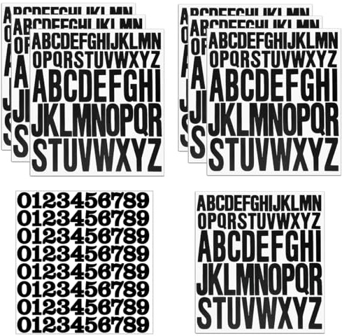 7 Blatt Buchstaben Zahlen Aufkleber 10cm, Selbstklebend WasserfesteVinyl Alphabet Nummer Sticker, 2,5cm 5cm Groß Klebebuchstaben, Große Selbstklebend Alphabet Nummer für Karte Briefkästen-Schwarz