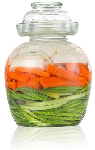 Pickle Container 2, 5 L Pot de fermentation de qualité alimentaire Conteneurs kimchi traditionnels avec bouchon bol Pot en verre transparent avec un kit fermentation couvercle pour la choucro
