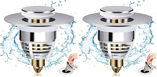 Diboniur Tappo Lavandino Bagno, Tappo Bidet Universale Pop up,Tappo per lavandino in metallo con 2 guarnizioni per vasca da bagno, cucina, lavabo (apertura foro di scarico 32-42 mm) (Confezione da 2)