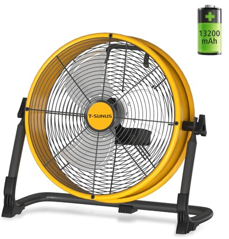 T-SUNUS Ventilator Akku, Bodenventilator Leise Kabellos Wiederaufladbar, Stufenlose Geschwindigkeiten, hoher Luftdurchsatz Windmaschine für Camping Garage Werkstatt Baustelle 30cm