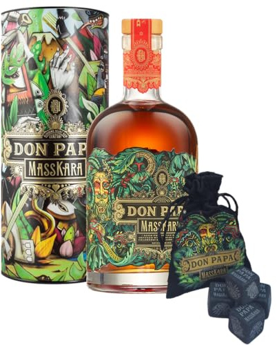 DON PAPA Rhum Masskara Edition Limitée Collector, 70cl, 40% d'Alcool, avec Etui Tube et 4 Pierres à Whisky