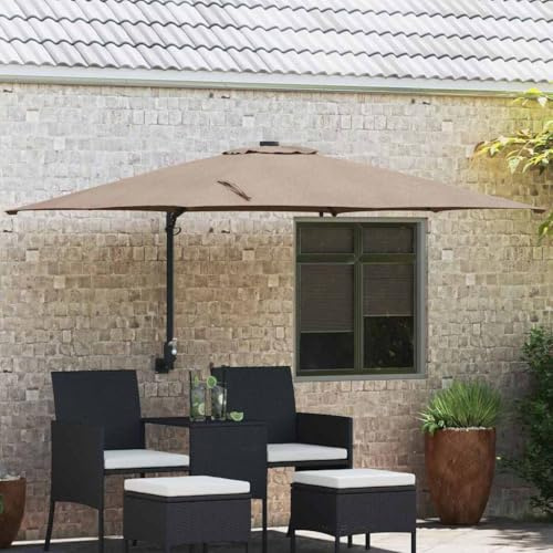 Garten-Sonnenschirm Taupe, 248,5x247,5x160 cm, neigbar mit Solar-LED-Beleuchtung, UV-beständig, Polyester & Stahl für Terrasse, Balkon, Außenbereich, Sonnenschutz