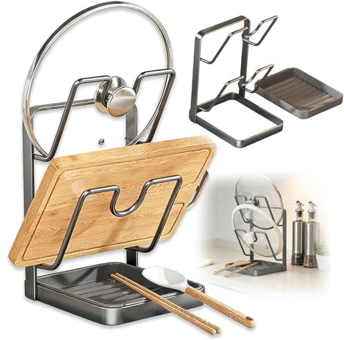 Topfdeckel Organizer, Topfdeckelhalter mit abnehmbarer Tropfschale, Deckelhalter Küche, Kitchen Pot Lid Storage Rack, 2-in-1-Design für Zwei Topfdeckel Deckelhalter, Platzsparend in der Küche Sauber