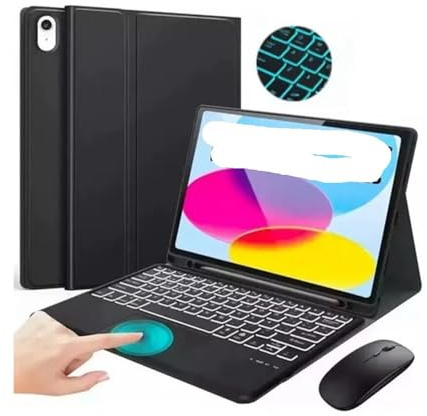 HongHeFu Accessories, Keyboard and Case Set Suitable for iPad 11th (A16)/10th Gen -10.9 Inch Universal(Black+Touch Backlit KB+Mouse)