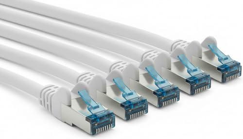 Cable de red CAT 6A 1 m, blanco, 10 Gbit/s, RJ45, cable LAN (S/FTP PIMF, 500 MHz, AWG27, chapado en oro), cable de conexión Ethernet para enrutador, módem, conmutador, ordenador, 5 unidades
