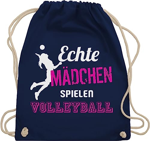 Shirtracer Turnbeutel Rucksack - Geschenke Zubehör - Echte Mädchen spielen Volleyball - Unisize - Navy Blau - für volleyballer volleyballtasche vollyball geschenk volleyballerinnen beutel spielerin