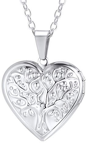 PROSTEEL Damen Collier Herz Anhänger Halskette Baum des Lebens Foto Bilder Medaillon mit Te AMO Gravur Modeschmuck Edelstahl für Mädchen für Geburtstag Valentinstag(Silber)