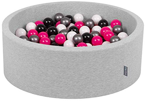 KiddyMoon 90X30cm/200 Bolas ∅ 7Cm Piscina De Bolas para Ninos Hecha En La UE, Gris Clr:Blanco/Negro/Plata/Rosa OSC
